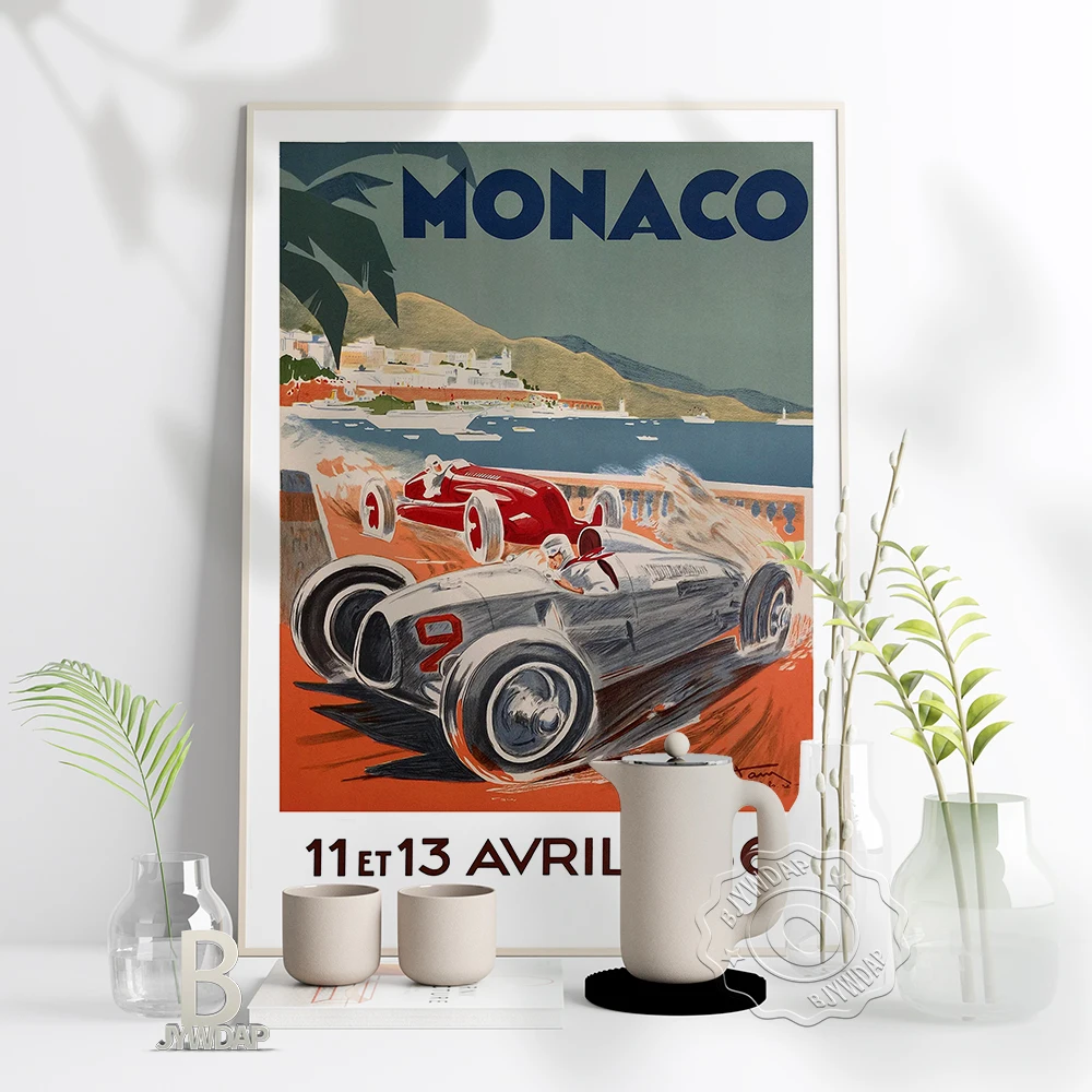 Monaco Grand Prix Motor Racing Poster, Racing Go At A A Galoppo Canvas Painting, Cartoon Color Painting Home Kids Room Decor Gift