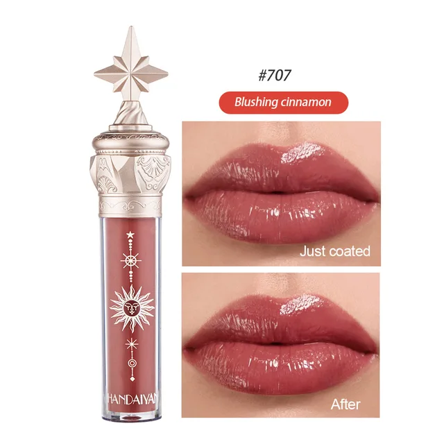 Plumper Lip Gloss Shimmer Lips Makeup Waterproof Glossy Mirror Lip Tint Cosmetic Moisturizing Long Lasting Nude Liquid Lipstick 707