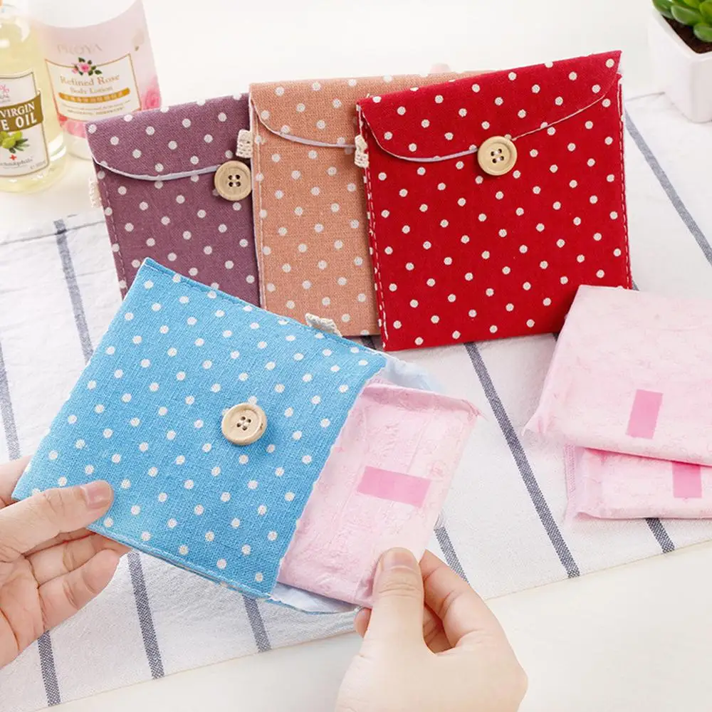 

1Pc Small Polka Dot Organizer Storage Female Hygiene Sanitary Napkins Package Cotton Storage Bag Purse Case