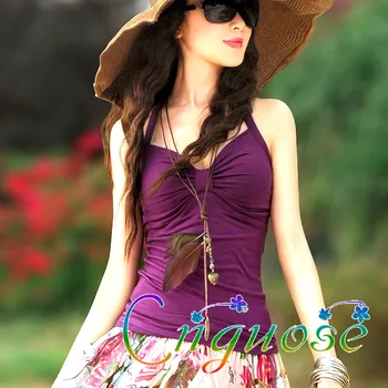 

Summer 2020 New Summer Female Casual Purple black Women's Cotton Stretch Halter Strap Type Sexy Sling Vest Camisole T-shirt