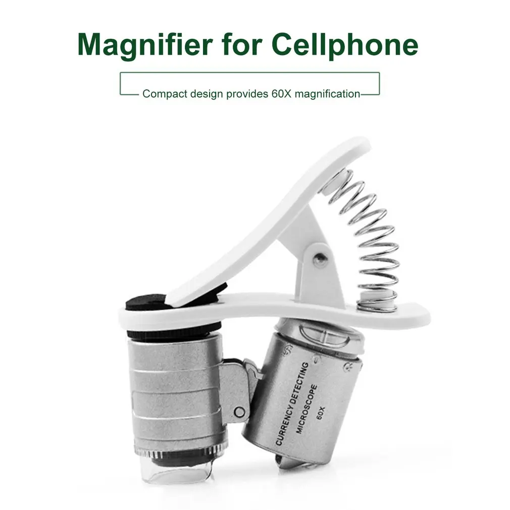 60X Clip-On Phone Microscope Magnifier Universal Clamp Microscope With LED / UV Lights Identification Of Jewelry Antiques