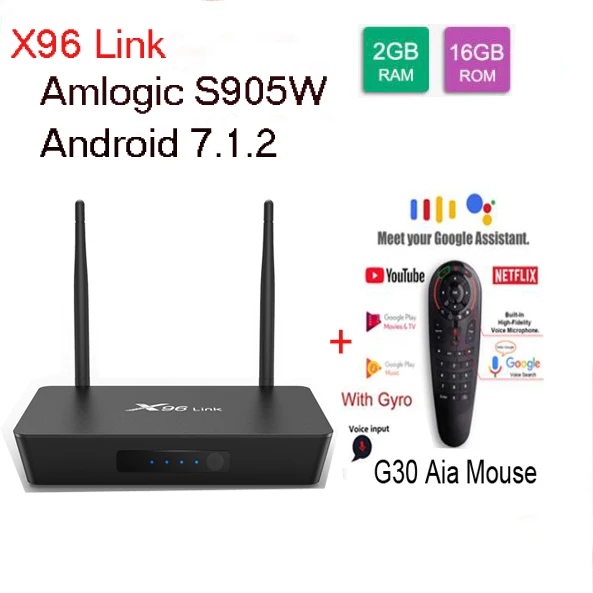 X96 Link Android 7,1 Amlogic S905W четырехъядерный смарт-приставка DDR3 2G 16G 100M LAN 4k медиаплеер 2,4G 5G бренд Wifi tv - Цвет: 2G 16G G30