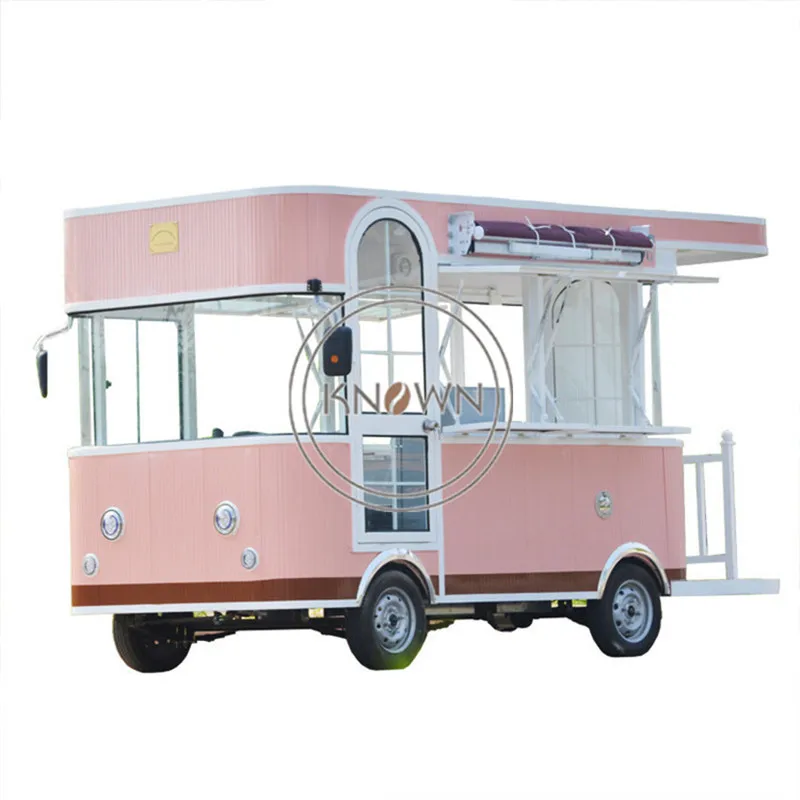 Pink Color Fast Food Truck Mobile Kitchen Ice Cream Coffee Hot Dog Cart