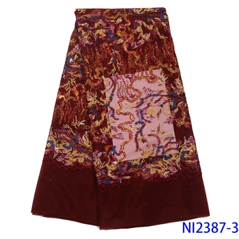 

2019 African Sequence Lace For Wedding Dresses Nigerian African Tulle Lace Fabric With Sequins QFNI2387-3