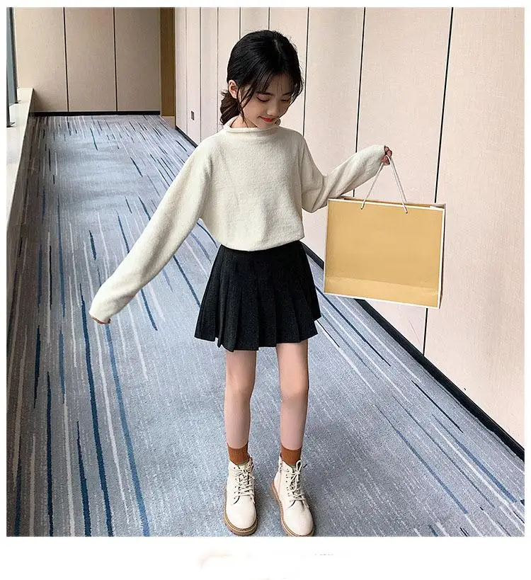 New 2020 Spring Autumn Winter Pullover Big Girls Sweater High Collar Baby Girl Sweater Fashion Kids Sweater Green White Tops (9)
