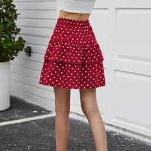 

New Women fashion polka dots print cascading ruffles A line skirt faldas mujer elasticity waist vacation vestidos mini skirts