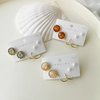 

Retro Pearl Earrings 6 Pieces Simple Normcore Style Geometry Ear Stud Popular Ear Stud