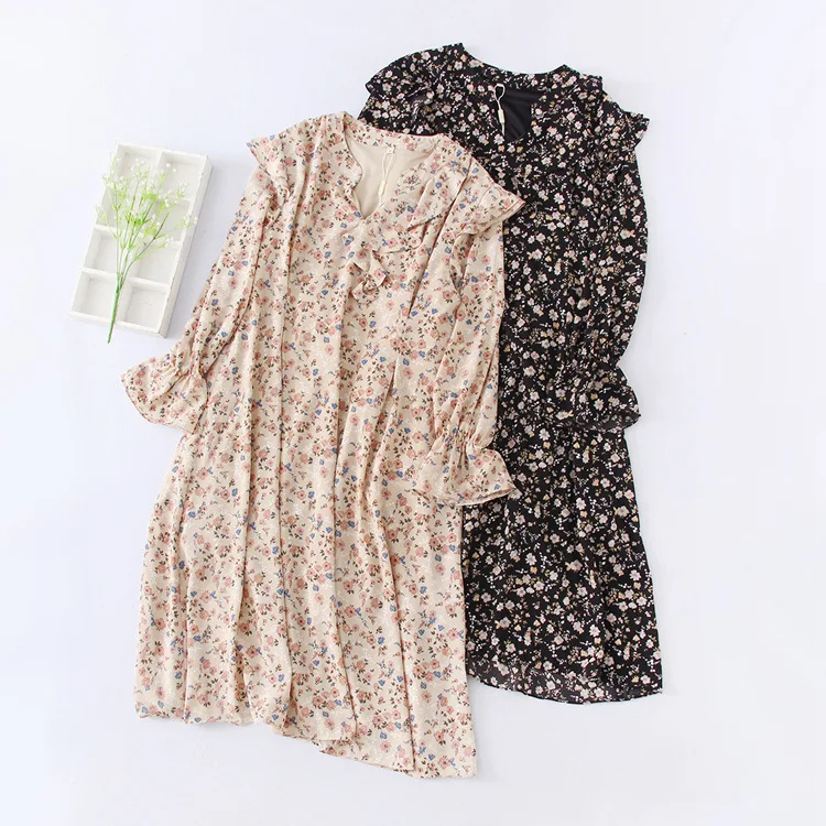 

B5047-Korean-style WOMEN'S Wear 2019 Spring New Style V-neck Floral Flounced Bell Sleeve Dress