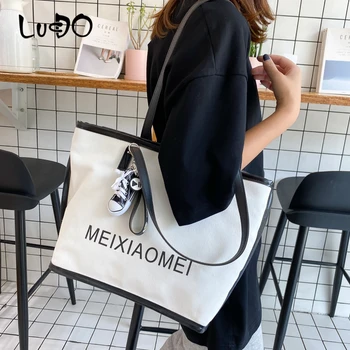 

LUCDO Large Capacity Women Handbag Simple Canvas Ladies Shoulder Bag 2020 New Famous Designer Casual Totes Purse and Handbags Sa
