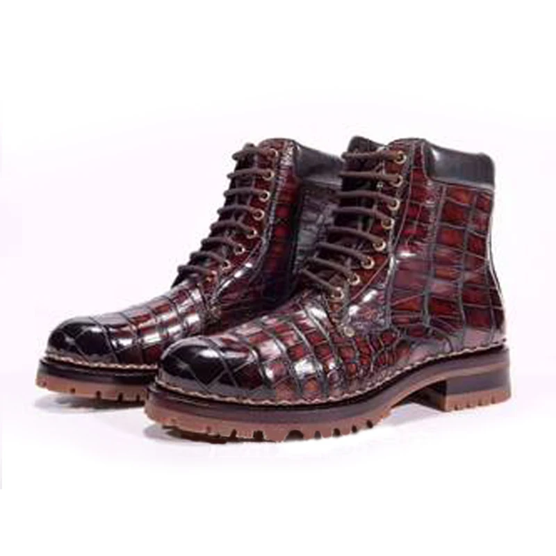 

Chue New Crocodile Leather Men Shoes Male Martin Boots Fashion High cut Lace-Up