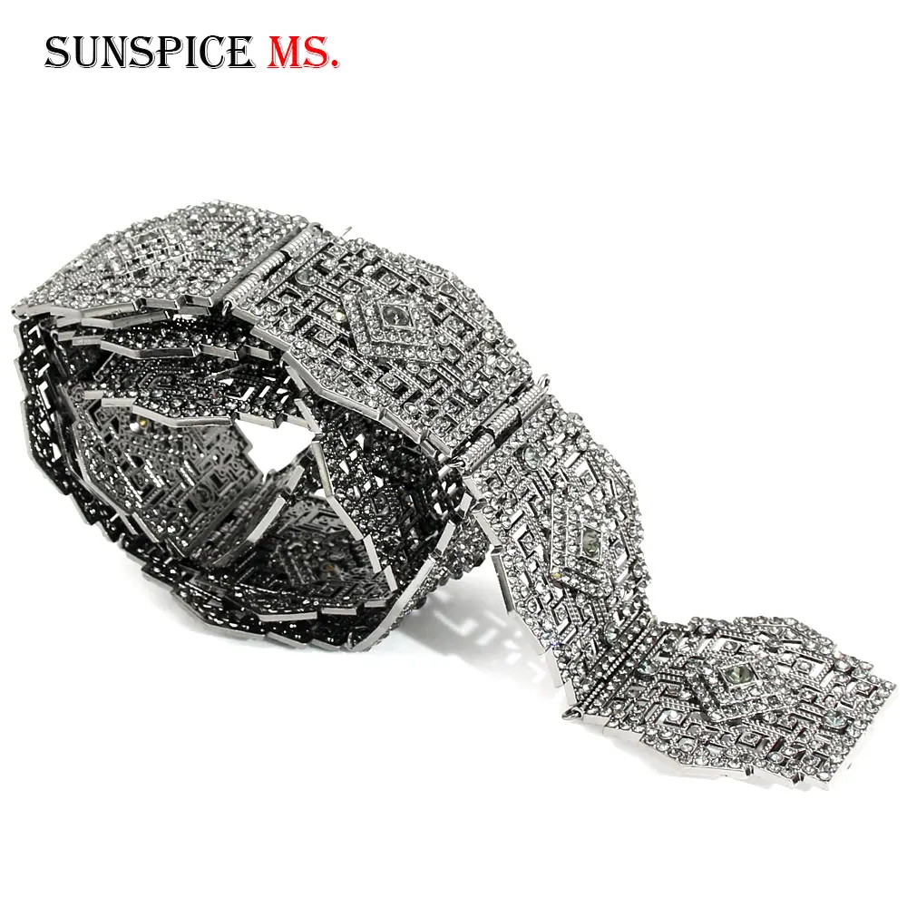 SUNSPICE-MS, Европейский металлический пояс, полностью Серый Кристалл для женщин, марокканский этнический абайя кафтан, цепочка на талию, ювелирные изделия для живота, регулируемая длина