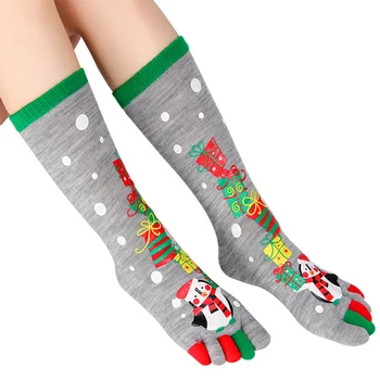 

1pair Unisex Autumn Winter Middle Tube Five Toes Sweat Absorbing Christmas Decorations Cartoon Daily Stocking Long Socks Elastic
