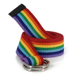 130cm Dual Ring Fashion Canvas Waist Belt Rainbow Color Striped Strap Waistband Rainbow Earrings Rainbow Heart Shape Keychains