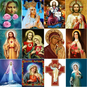 

Fezrgea 5D DIY Full Square / Round Diamond Painting Religious Jesus Diamond Cross Embroidery Resin Diamond Mosaic Art Deco Gift