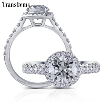 

Transgems 10K White Gold 2.13CTW Center 7.5mm Moissanite GH Color Halo Engagement Ring for Women Soliatre with Accents