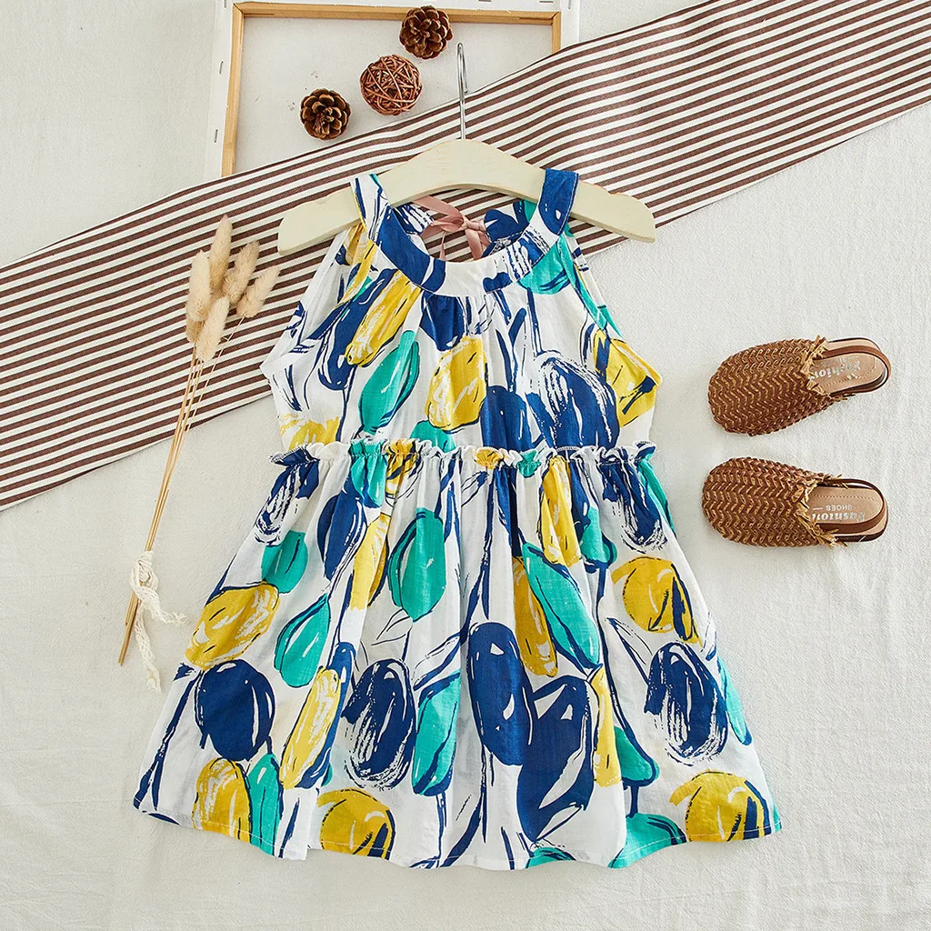 Girl Dress Toddler Kids Girls Floral Flowers Print Dress Princess Dresses Clothes Spring Summer Dresses for Girls #C