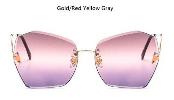 gold red yellow gray Цветные солнцезащитные очки без оправы, женские металлические солнцезащитные очки, модные оттенки, роскошный бренд, квадратные градиентные линзы, пышные дужки, очки - Цвет линз: gold red yellow gray