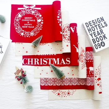 

Christmas Table Runners Tablecloth Xmas Elk New Year Party Dinner Table Decoration for Home Table Cover Party Supplies
