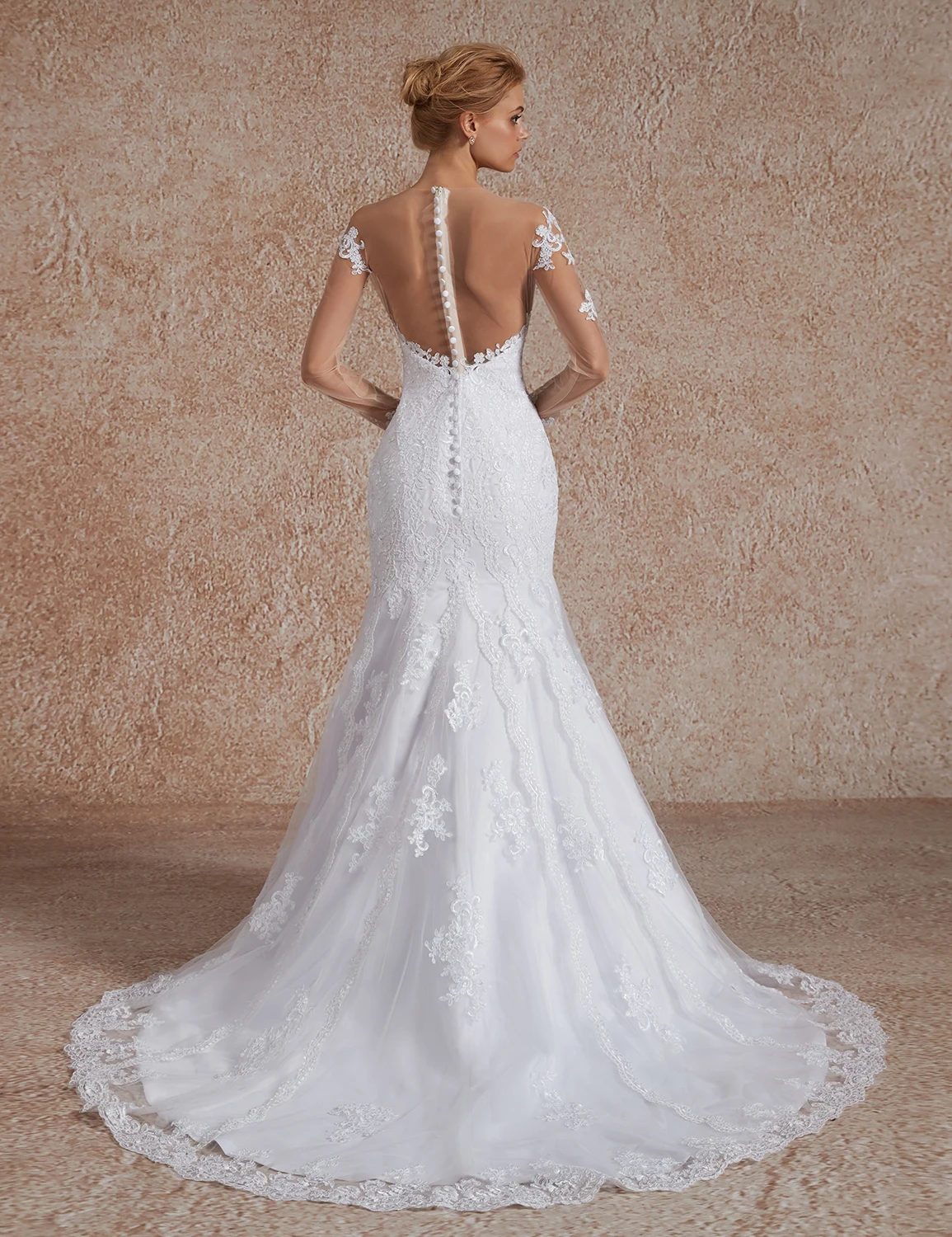 Vivian's Bridal модное свадебное платье из сетчатой ткани с длинными рукавами и кружевной аппликацией, свадебное платье со шлейфом