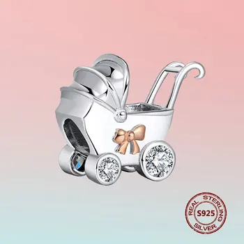 

Real 925 Sterling Silver Baby Cart Beads Original Design Bowknot Charm Fit Necklace DIY Bracelet Bangle Zircon Pendant Jewelry