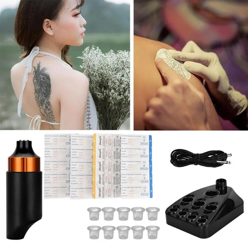 

Convenient Tattoo Machine Pen Set Smooth Powerful with Less Vibration Permanent Body Art Makeup Needle Cartridges Ink Cups Kit