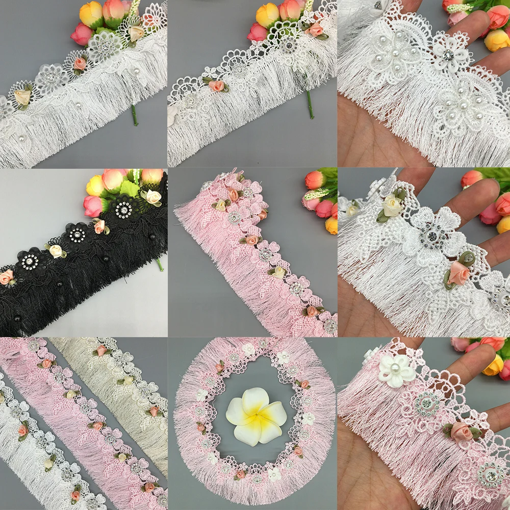 

1 yard Colorful Lace Fabric Fringe Tassel Lace Trim Diamond Flower Embroidered Ribbon Sewing Craft Dress Curtain DIY Accessories