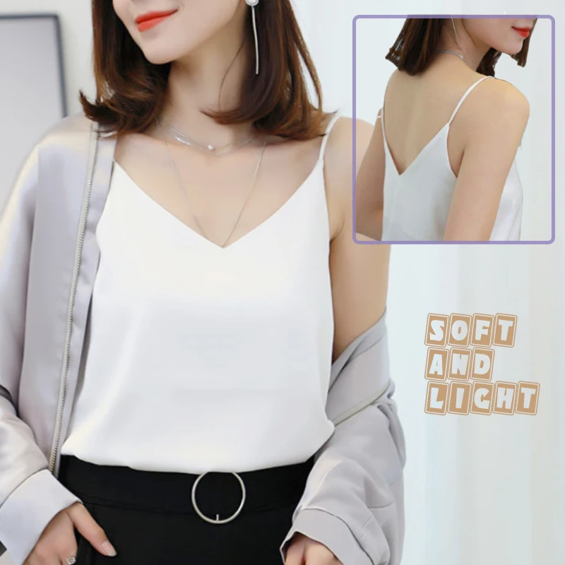 V-neck Satin Beauty Back Camisole Women's Outer Wear Off-shoulder Bottoming Shirt Looks Thin and All-match New Product