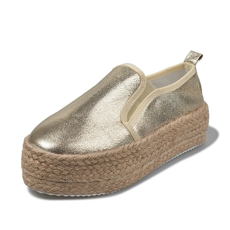 

New Flat Platform Shoes Women Sneakers Thick Sole Creepers Slip On Solid Loafers Ladies Casual Shoes Gold Silver Flats AEZLZ514