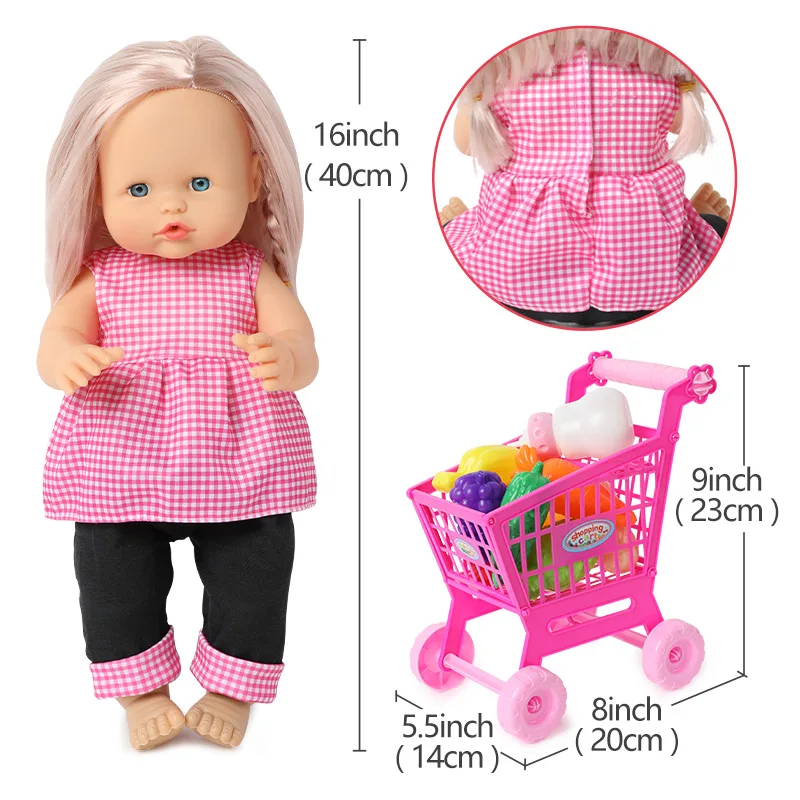 40 см имитация звука bebe reborn Doll корзина для покупок набор одежды 16 дюймов