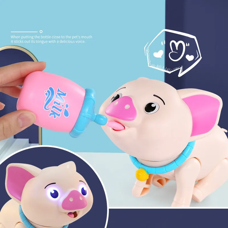Моделирование Электрический умный питаться собака кошка свинья интерактивный робот светящиеся глаза игрушка для домашних животных сосание молоко мальчики девочки развивающие игрушки