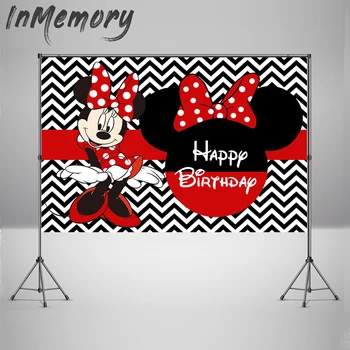 

Vinyl Photobooth Red Dance Minnie Photography Backdrop Girls 1st Birthday Black chevron Stripes Photo Background 220x150cm