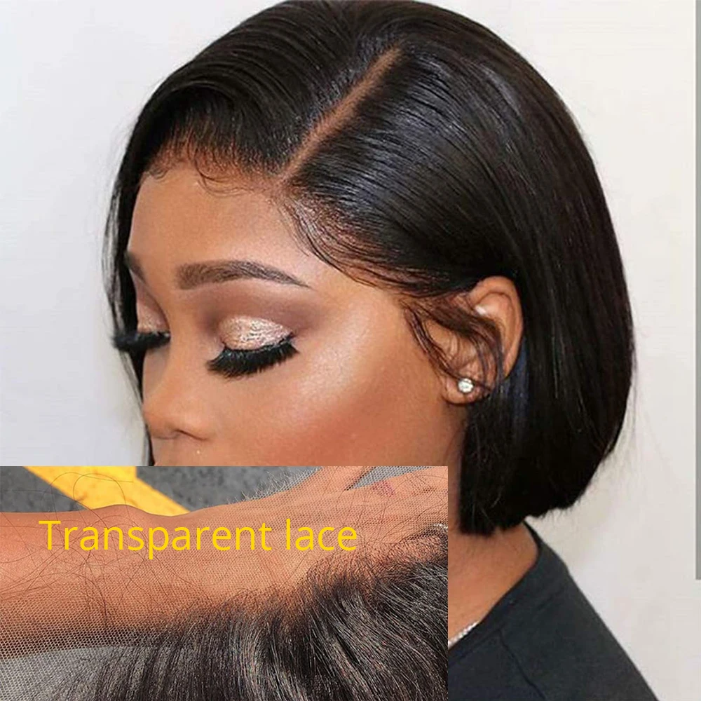 

Amanda Straight Brazilian Human Hair Bob Wigs Lace Front 13x4 150% Density Remy Human Hair Transparent Lace Wigs Glueless