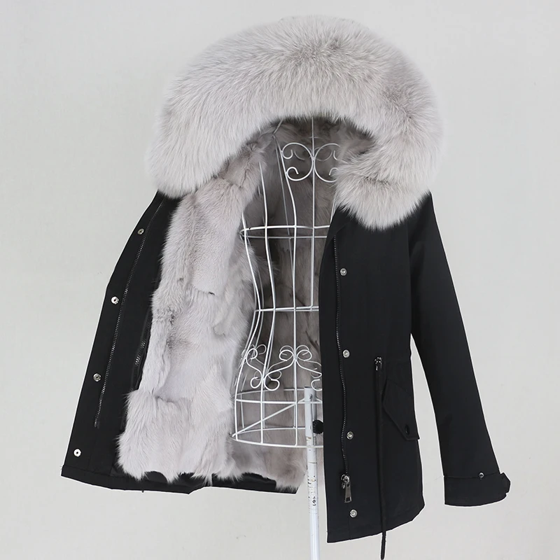 

MENINA BONITA 2022 Short Waterproof Parka Real Fox Fur Coat Winter Jacket Women Natural Raccoon Fox Fur Collar Hood Detachable