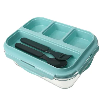 

New style Lunch Box Glass With seasoning tray Microwave Bento Box Food Storage Box school food containers compartments