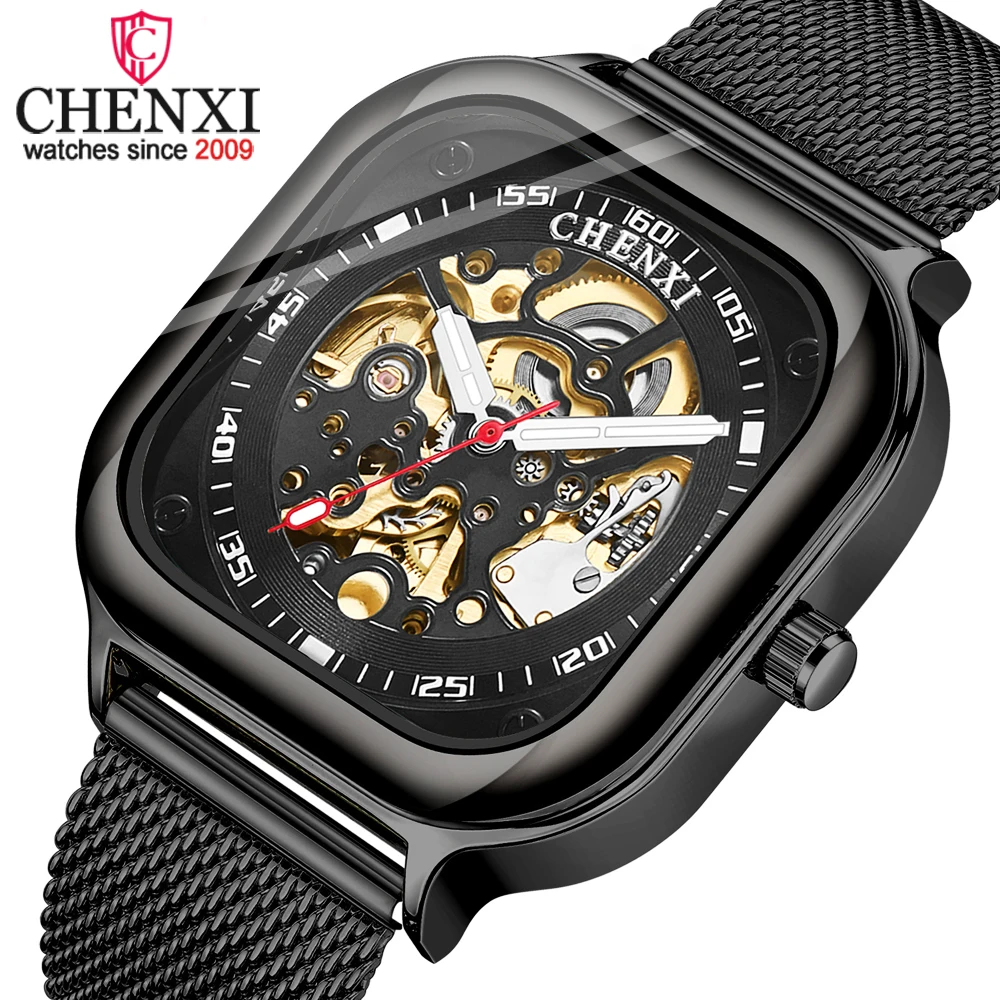 

CHENXI Top Brand Watch Men Luxury Automatic Mechanical Wrist Watch Man Stainless Steel Waterproof Skeleton Tourbillon Clock