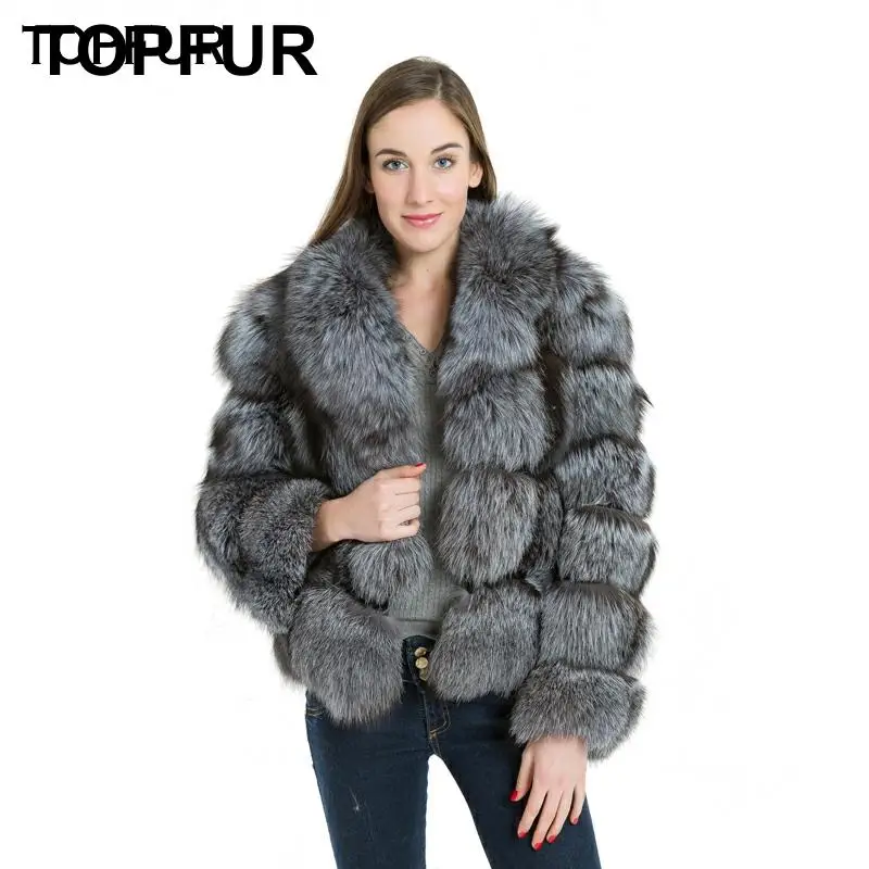 TOPFUR Новое поступление высококачественное Женское пальто из натурального меха серебристой лисы с отложным воротником цельная верхняя одежда из настоящей лисы BF-C0169