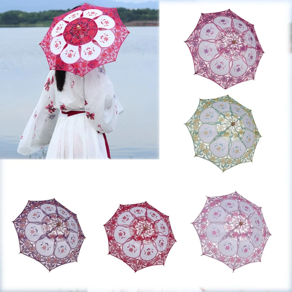 Mini Vintage Wood Embroidery Pure Cotton Lace Umbrella Wedding Umbrella So Small for Wedding Gift Photo Props Kids Gift #3B31 (7)