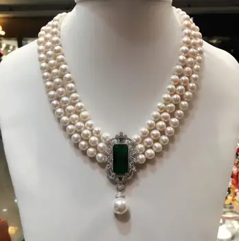 

Fashion jewelry Free Shipping Hot sell new 8-9mm natural white freshwater pearl multi-layer necklace zircon accessories fashion