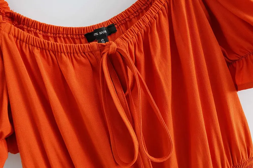 Solid Elegant Woman Mini Dress Square Collar Puff Sleeve Vintage Chic Vestidos Summer Casual High Waist Ladies Short Dress