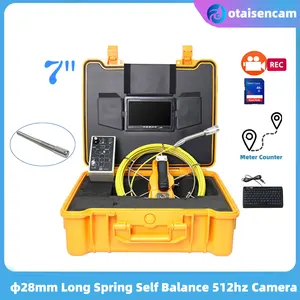 WOPSON 28mm Long Spring Self Balance 512hz Camera Drain Pipe Inspection Endoscope 7" Screen DVR Keyboard Meter Counter 5mm Cable