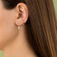 GS 18K Gold Plated Evil Eye Hamsa Hand Palm Charm Dangle Earrings For Women Zircon Pave Long Chain Tassel Earrings