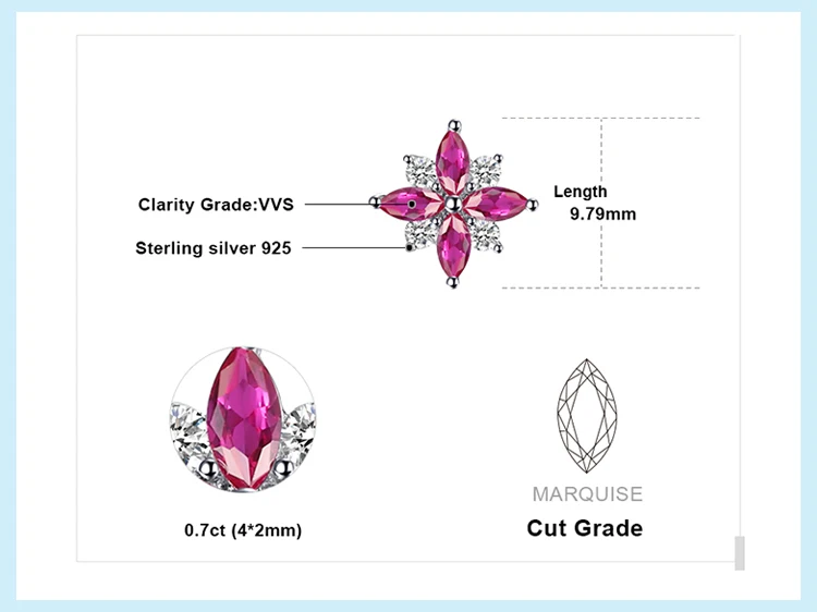 Jewelrypalace цветы 0.9ct СОЗДАН RUBY Серьги-гвоздики чистый стерлингового серебра 925 пробы женской моды Серьги украшения для Для женщин