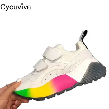 

New RainBow Sole Sneakers Thick Sole Platform Brand Shoes Women Round Toe Mules Casual Shoes Runners Flat Daddy Shoes Women