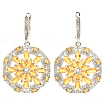 

42x26mm SheCrown Stunning Created Golden Citrine CZ Ladies Party Silver Earrings