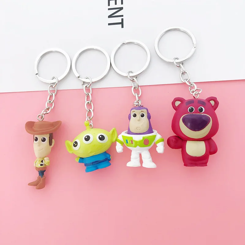 

3D Toy Story Keychain Key Ring Woody Aliens Strawberry Buzz Lightyear Keyring PVC Action Figure Toy Doll for Kids Gift Brinquedo