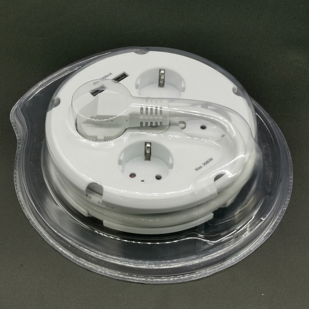 Несколько силовых полос электрические розетки 4 пути круглый 2 USB зарядное устройство переключатель розетки с подсветкой настенное крепление круговой рулон-вверх кабель
