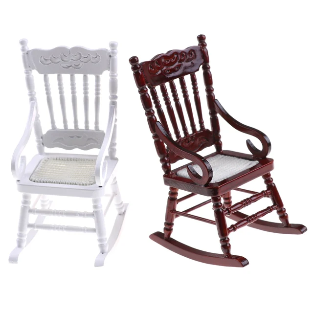 1pcs 1:12 Scale Dollhouse Miniature Furniture Wooden Rocking Chair Hemp Rope Seat For Dolls House Accessories Decor Toys 2