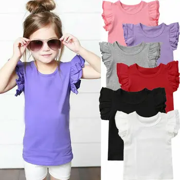 

Baby Summer Clothing Toddler Baby Girls Boy Flying Sleeves Tops Shirts Outfits Kid Solid Clothes Tee 0-4T