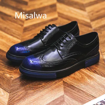 

Misalwa Black Vintage Mens Brogues Shoes Patent Leather Business Formal Gents Suit Shoes Pointed Toe New Male Dress Footwear