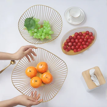 

Nordic Golden Iron Fruit Storage Baskets Snack Candy Bowl Fruit Plate Jewelry Storage Living Room Restaurant Storage Organizer